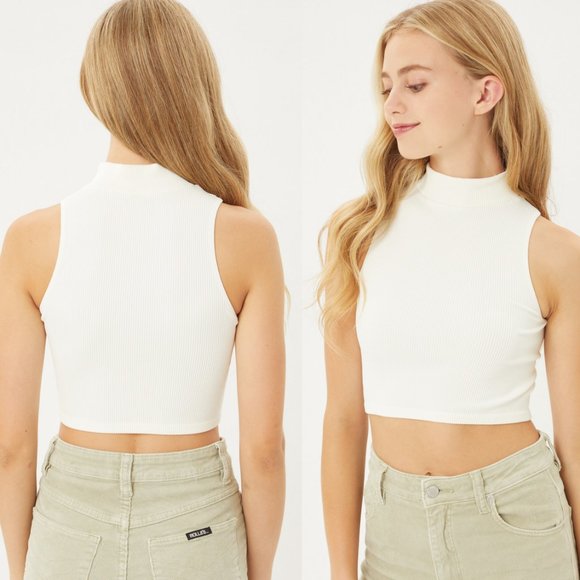 NEW Ivory Seamless Mock Neck Halter Crop Top Basic - Picture 4 of 9